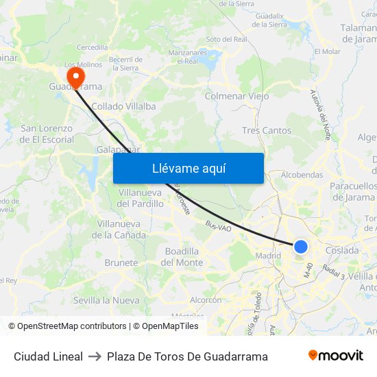 Ciudad Lineal to Plaza De Toros De Guadarrama map