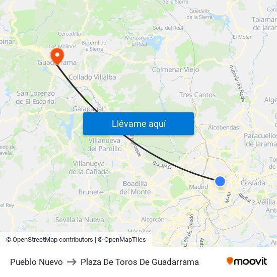 Pueblo Nuevo to Plaza De Toros De Guadarrama map