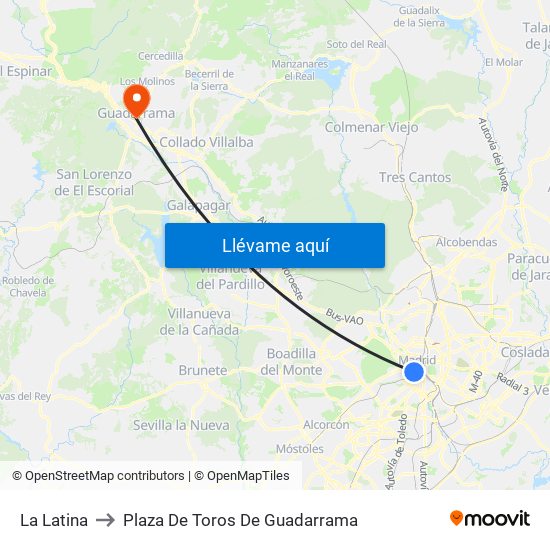 La Latina to Plaza De Toros De Guadarrama map