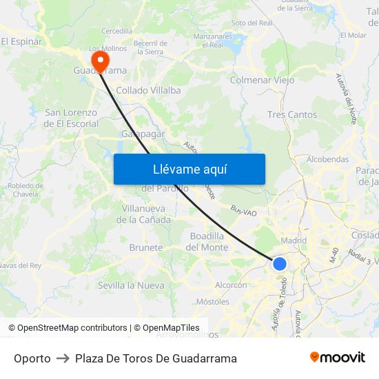 Oporto to Plaza De Toros De Guadarrama map