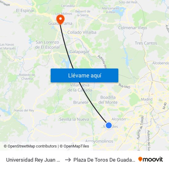 Universidad Rey Juan Carlos to Plaza De Toros De Guadarrama map