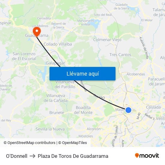 O'Donnell to Plaza De Toros De Guadarrama map