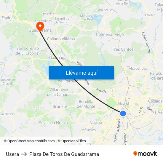 Usera to Plaza De Toros De Guadarrama map