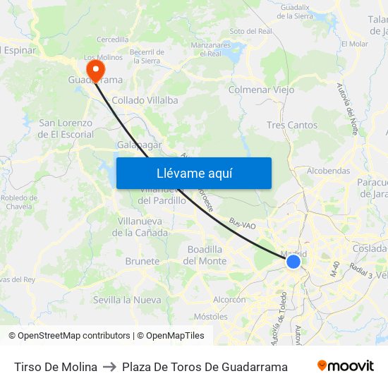 Tirso De Molina to Plaza De Toros De Guadarrama map