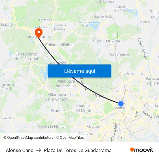 Alonso Cano to Plaza De Toros De Guadarrama map