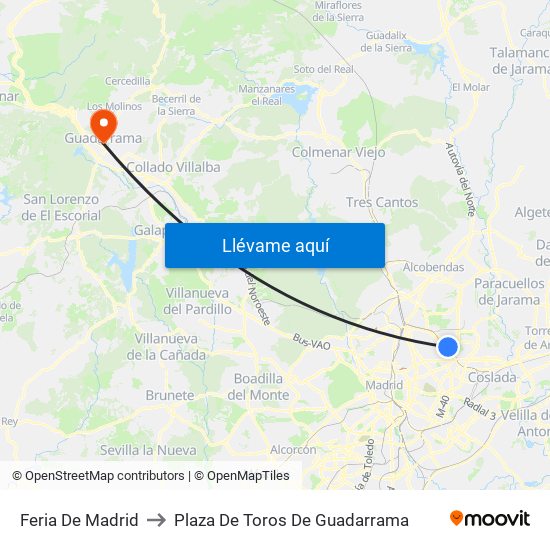 Feria De Madrid to Plaza De Toros De Guadarrama map