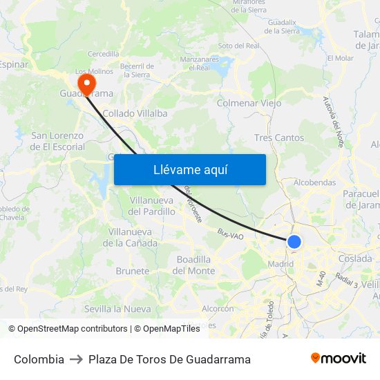 Colombia to Plaza De Toros De Guadarrama map