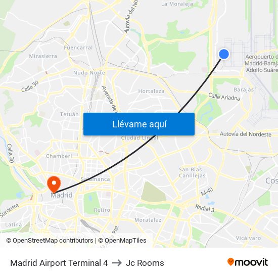 Madrid Airport Terminal 4 to Jc Rooms map