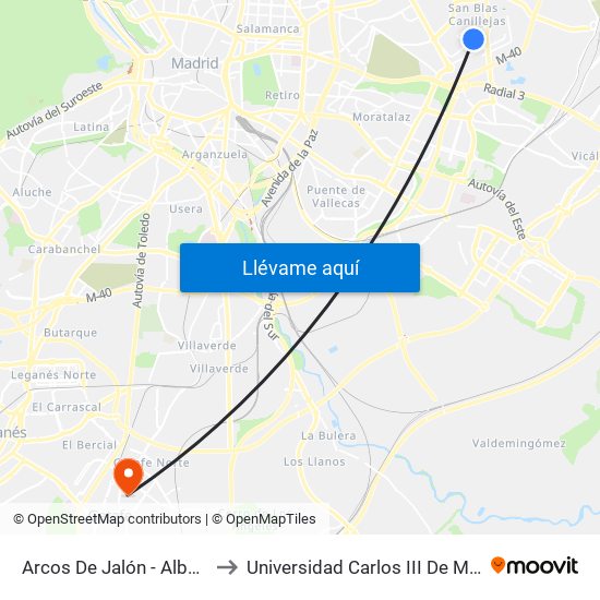 Arcos De Jalón - Albericia to Universidad Carlos III De Madrid map
