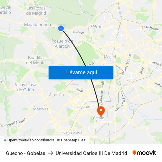 Guecho - Gobelas to Universidad Carlos III De Madrid map