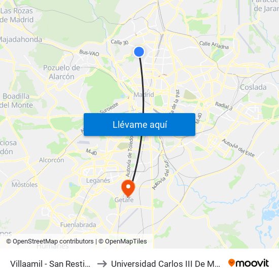 Villaamil - San Restituto to Universidad Carlos III De Madrid map