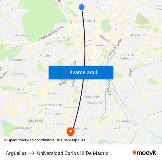 Argüelles to Universidad Carlos III De Madrid map