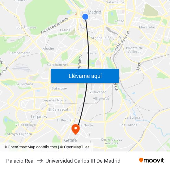 Palacio Real to Universidad Carlos III De Madrid map