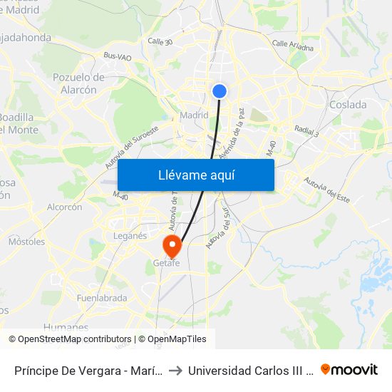 Príncipe De Vergara - María De Molina to Universidad Carlos III De Madrid map