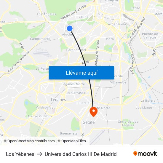 Los Yébenes to Universidad Carlos III De Madrid map
