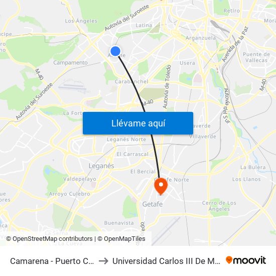 Camarena - Puerto Chico to Universidad Carlos III De Madrid map