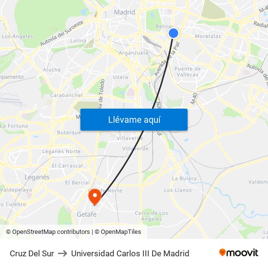 Cruz Del Sur to Universidad Carlos III De Madrid map