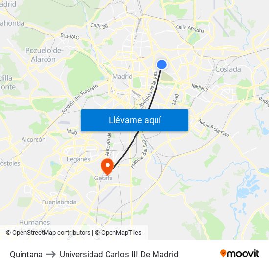 Quintana to Universidad Carlos III De Madrid map