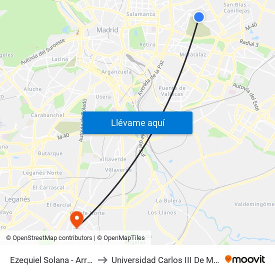 Ezequiel Solana - Arriaga to Universidad Carlos III De Madrid map