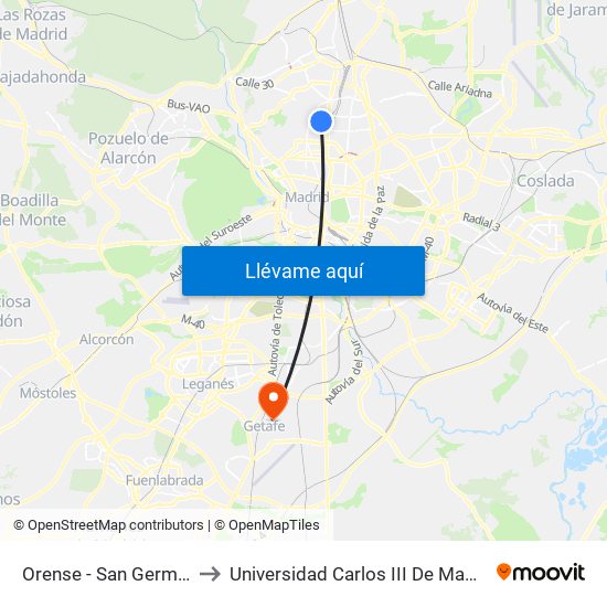 Orense - San Germán to Universidad Carlos III De Madrid map