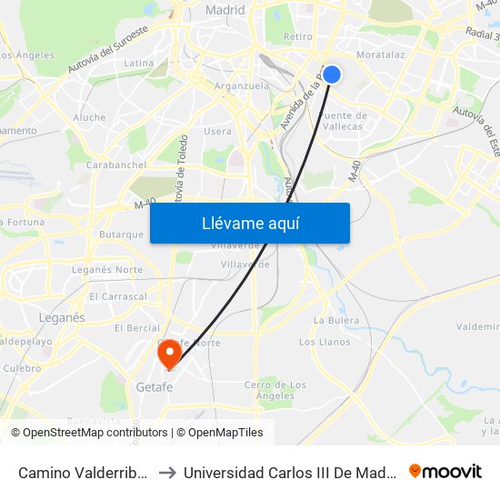 Camino Valderribas to Universidad Carlos III De Madrid map