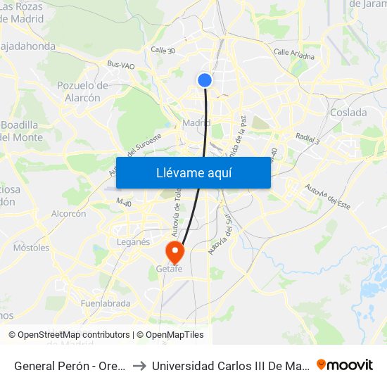 General Perón - Orense to Universidad Carlos III De Madrid map
