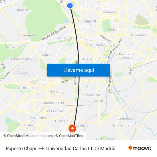 Ruperto Chapí to Universidad Carlos III De Madrid map