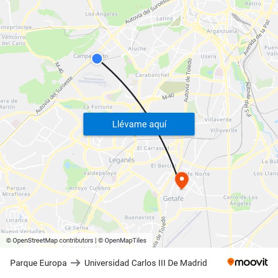 Parque Europa to Universidad Carlos III De Madrid map