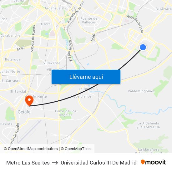 Metro Las Suertes to Universidad Carlos III De Madrid map