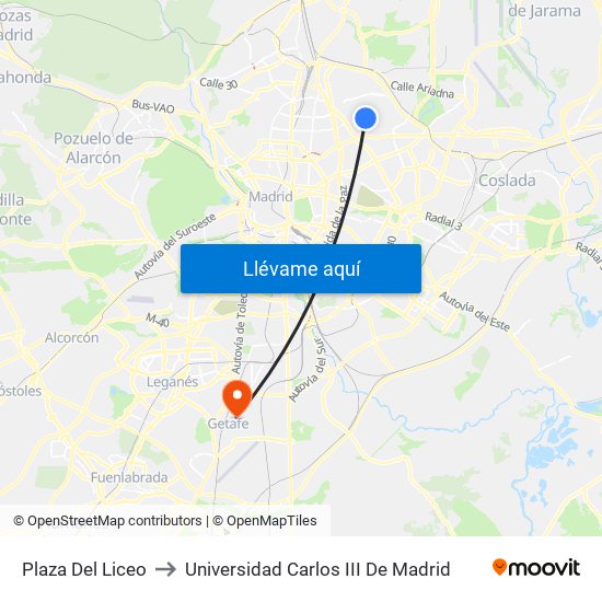 Plaza Del Liceo to Universidad Carlos III De Madrid map