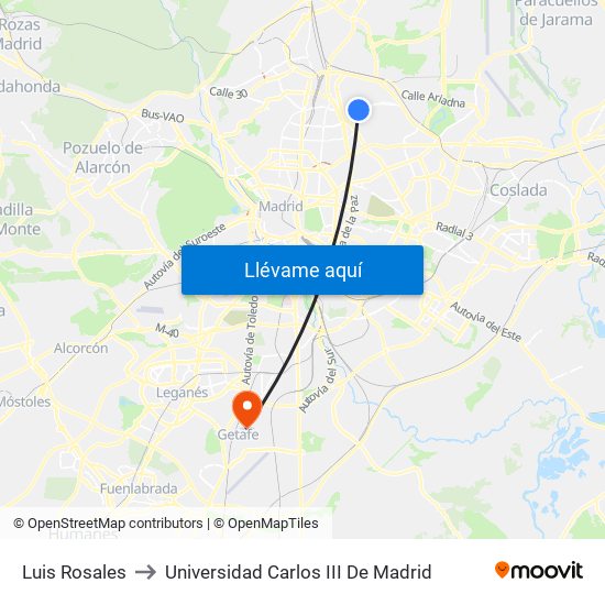 Luis Rosales to Universidad Carlos III De Madrid map