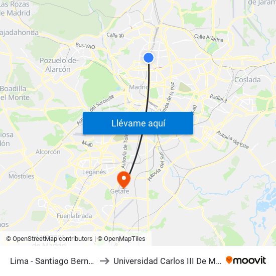 Lima - Santiago Bernabéu to Universidad Carlos III De Madrid map