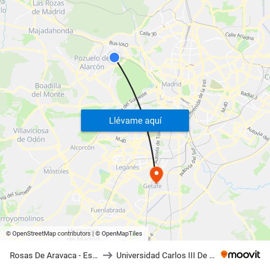 Rosas De Aravaca - Estación to Universidad Carlos III De Madrid map