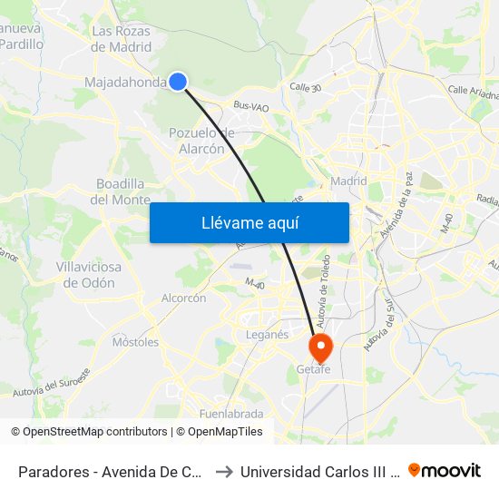 Paradores - Avenida De Casaquemada to Universidad Carlos III De Madrid map