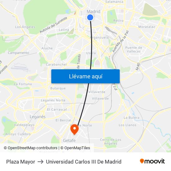 Plaza Mayor to Universidad Carlos III De Madrid map
