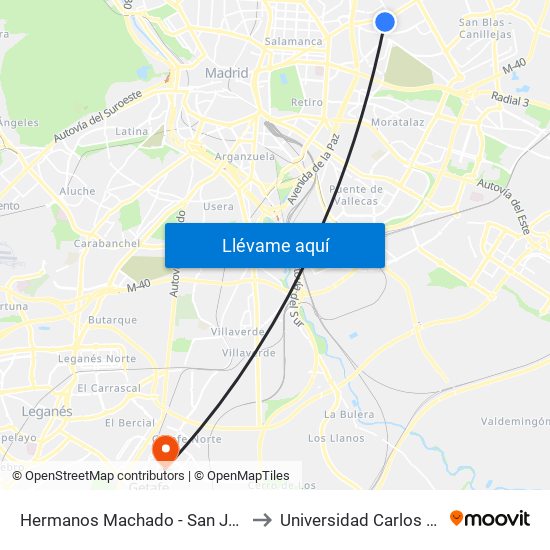 Hermanos Machado - San Juan De La Cuesta to Universidad Carlos III De Madrid map