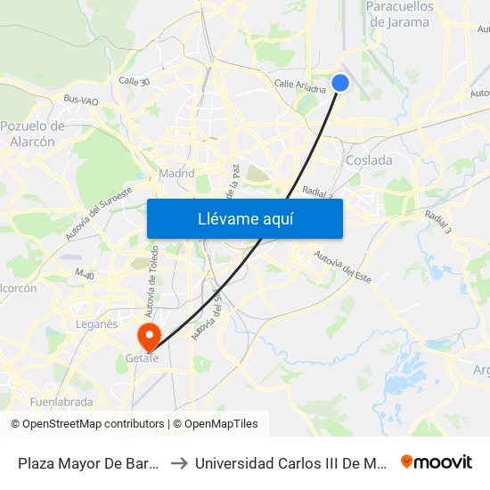 Plaza Mayor De Barajas to Universidad Carlos III De Madrid map