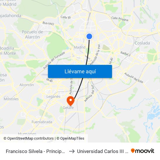 Francisco Silvela - Príncipe De Vergara to Universidad Carlos III De Madrid map