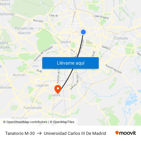 Tanatorio M-30 to Universidad Carlos III De Madrid map