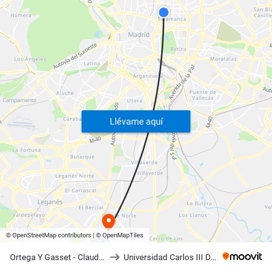 Ortega Y Gasset - Claudio Coello to Universidad Carlos III De Madrid map