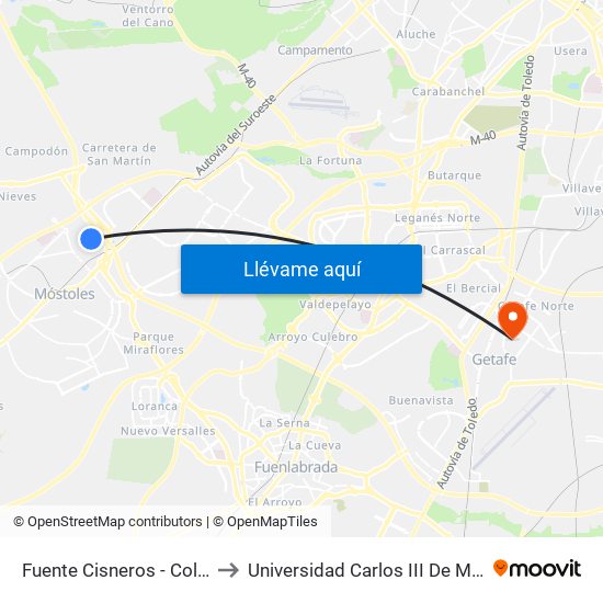 Fuente Cisneros - Colegio to Universidad Carlos III De Madrid map