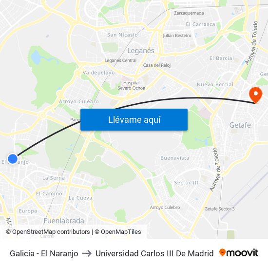 Galicia - El Naranjo to Universidad Carlos III De Madrid map