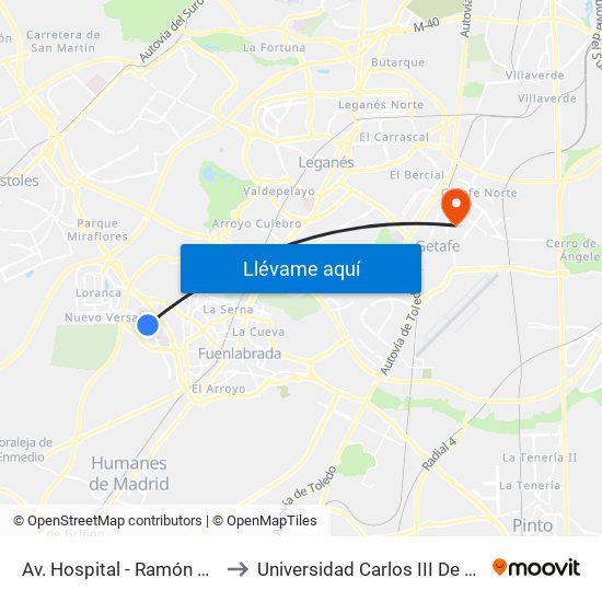 Av. Hospital - Ramón Y Cajal to Universidad Carlos III De Madrid map