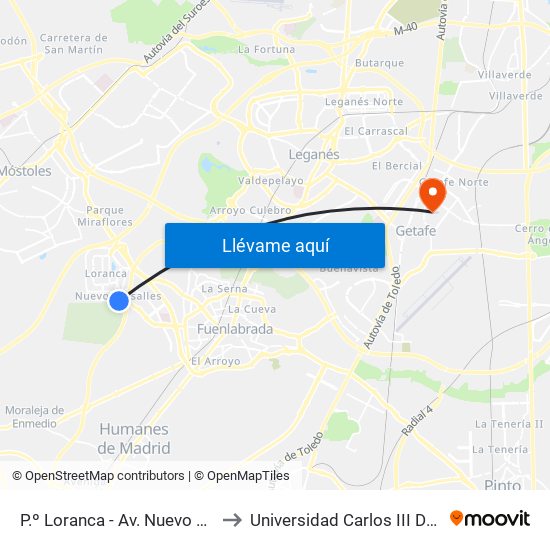 P.º Loranca - Av. Nuevo Versalles to Universidad Carlos III De Madrid map