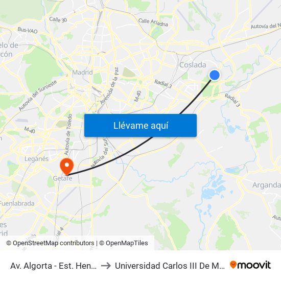 Av. Algorta - Est. Henares to Universidad Carlos III De Madrid map