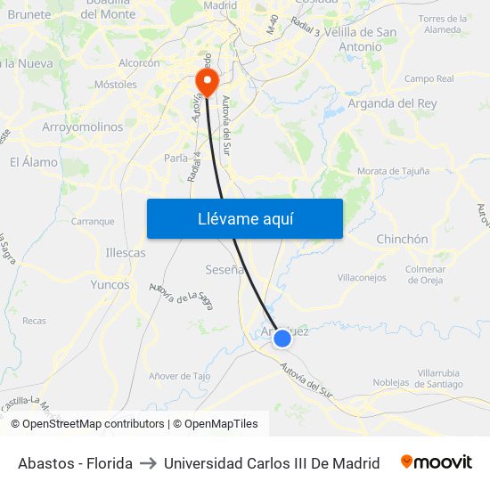 Abastos - Florida to Universidad Carlos III De Madrid map