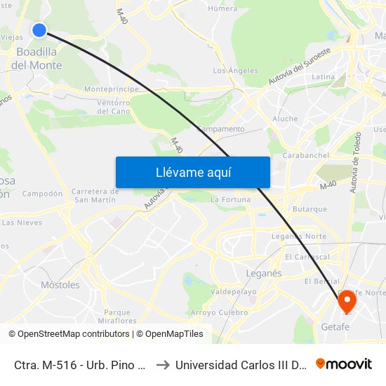 Ctra. M-516 - Urb. Pino Centinela to Universidad Carlos III De Madrid map