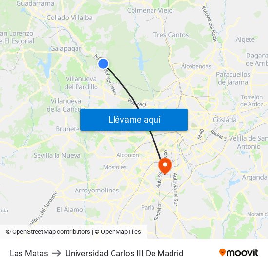 Las Matas to Universidad Carlos III De Madrid map