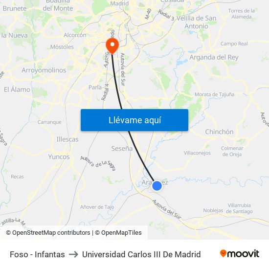 Foso - Infantas to Universidad Carlos III De Madrid map