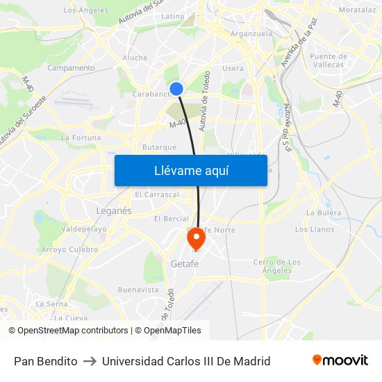 Pan Bendito to Universidad Carlos III De Madrid map